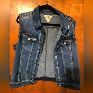 Denim Vest with Studded Shoulders